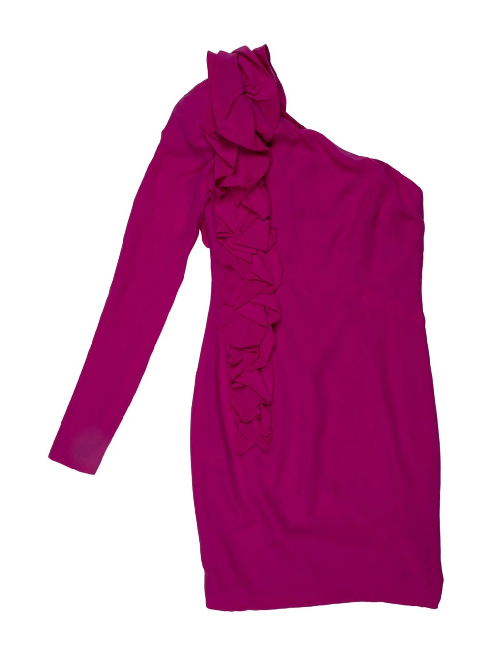 Robert Rodriguez Silk One-Shoulder Ruffle Midi Dress in Fuchsia